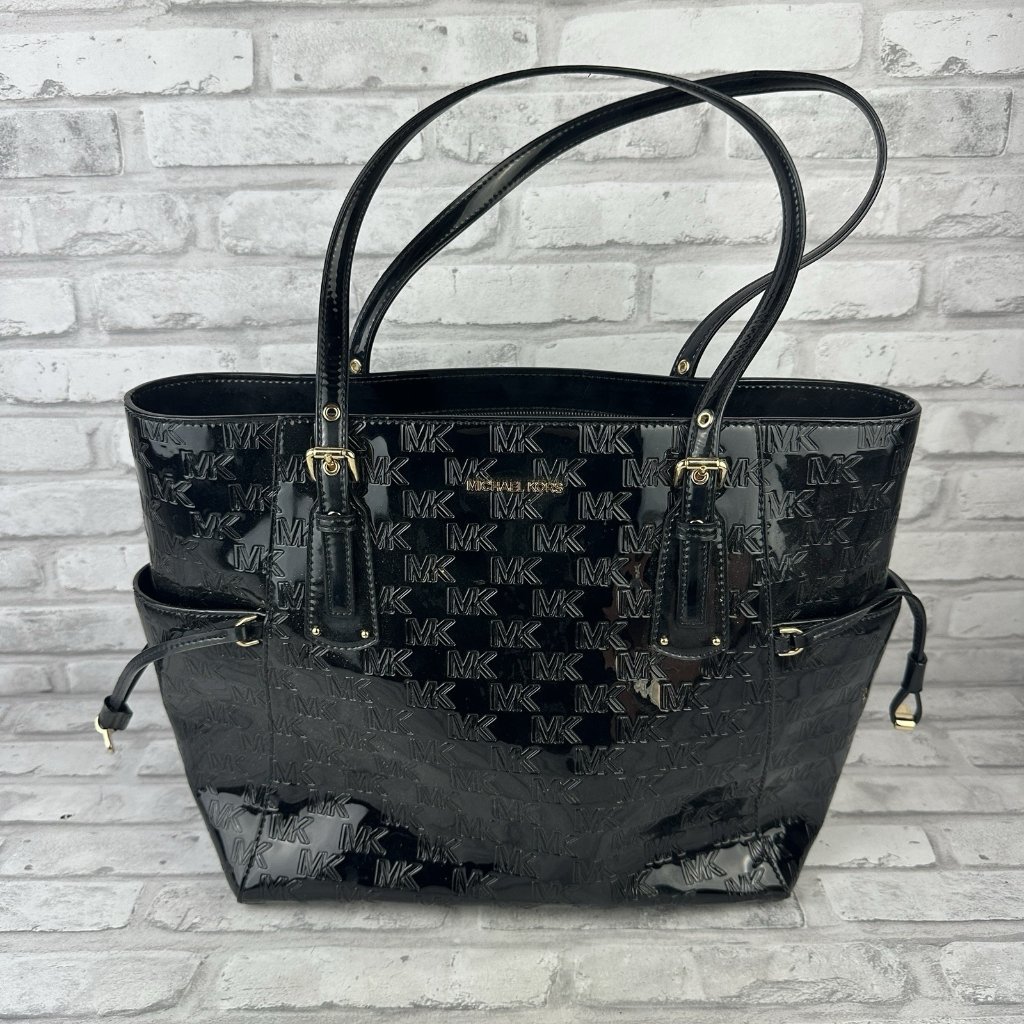 Michael Kors Voyager Women Large Logo Embossed Tote Shoulder Bag Black